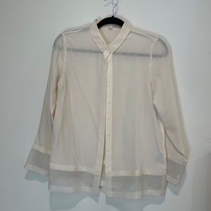 COS White Silk Button-Down Shirt With Sheer Trim